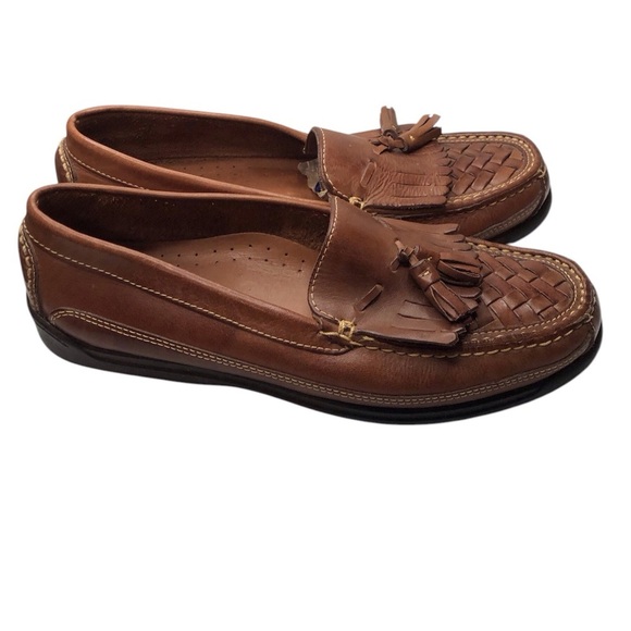 Borelli Andrew Mens 10M Brown Leather Basket Weave Tassel Loafers - Picture 2 of 6